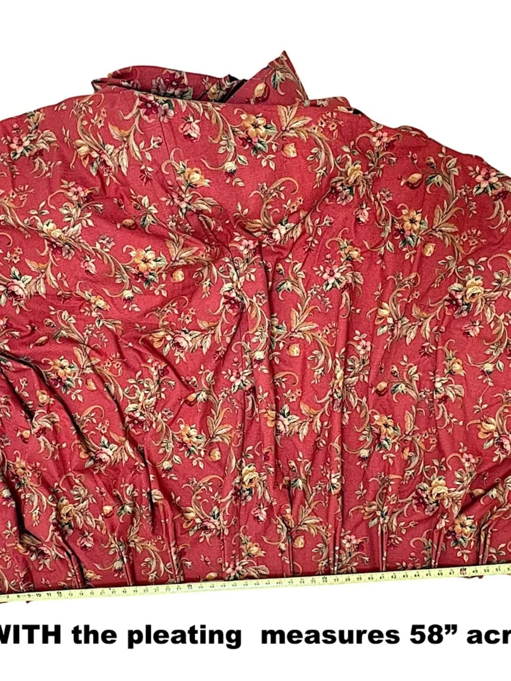 French Country Custom Pleated Drapes Floral Baroque Scroll Red 2 @ 105